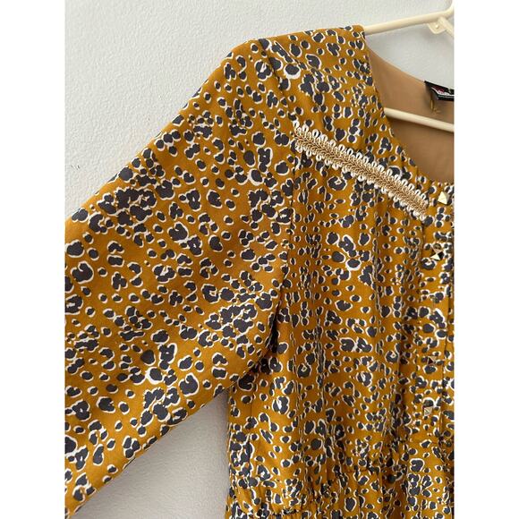 Akino Laude Dress Women’s Medium Animal Print Boho Scoop Neck Mini Tan Bohemian - Picture 3 of 8